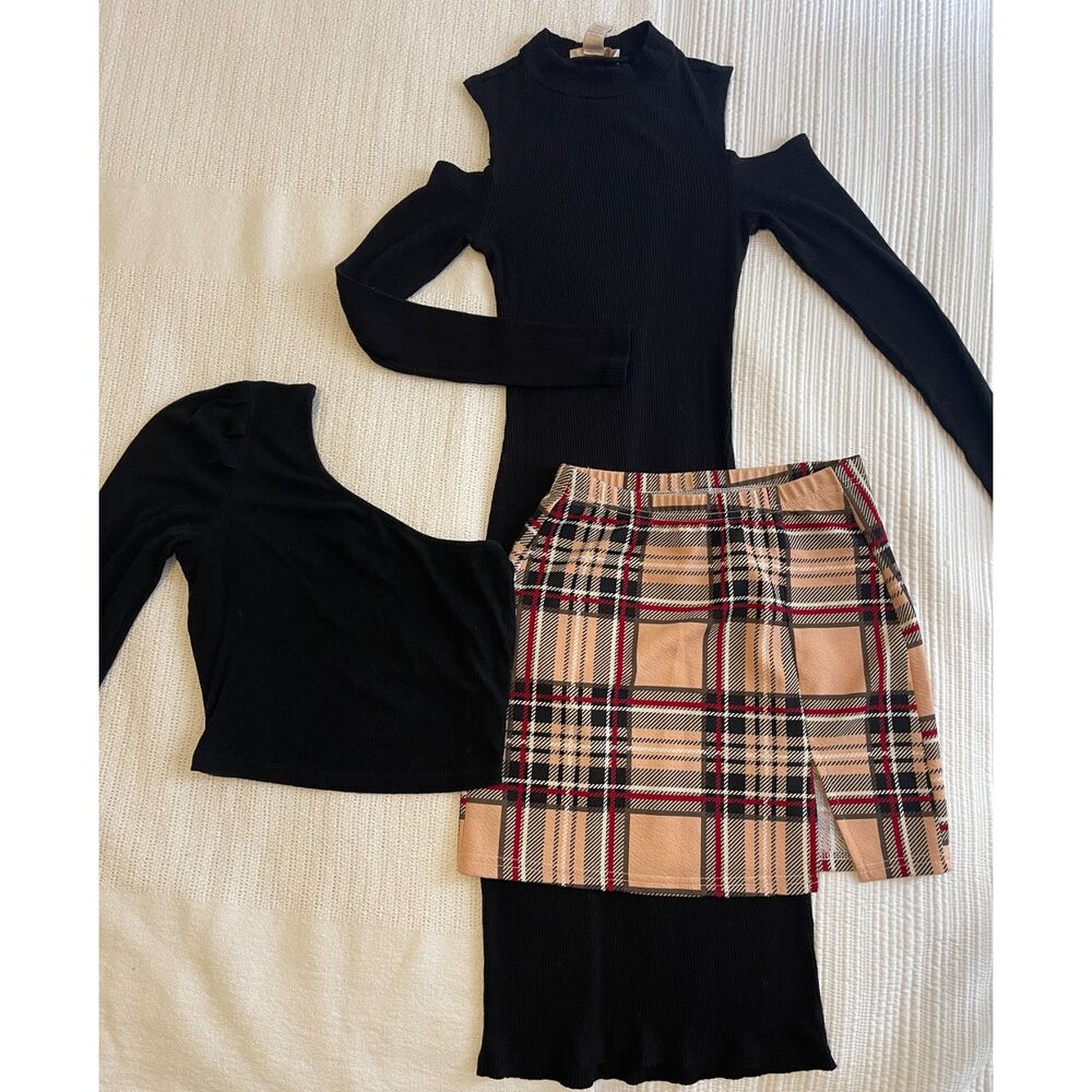 Chic Black & Plaid Fall-Winter Outfit Bundle – SHEIN & Forever 21 – XS/S